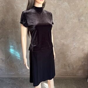 Vintage 90s 2000s Brown Velvet Top and Skirt Set Holiday Outfit Tadashi